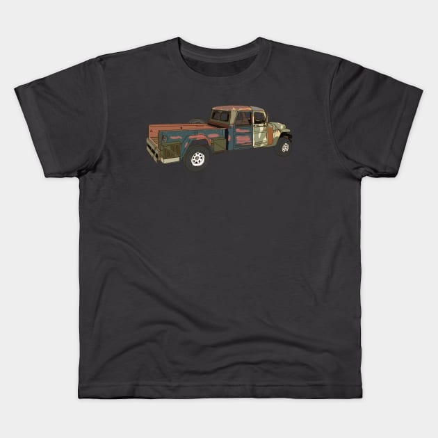 Hand Drawn Jeep Willys Custom Truck Kids T-Shirt by ItsRTurn